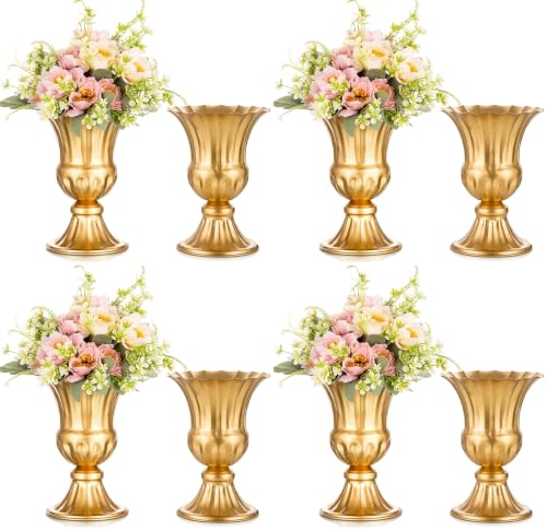 Sziqiqi Gold Flower Arrangements Vase for Wedding Table Centerpiece - 9in Metal Planter Vase Pot for Artificial Real Flower Small Trumpet Plant Urn for Garden (Pack of 4) - color: Gold, size: 9in-2pcs (Pack of 4)