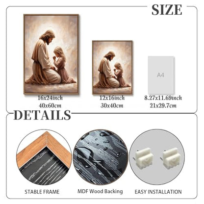 KISSFOX Jesus Praying with Girl Wall Art Christian Canvas Prints - color: Jesus And Praying Girl, size: 12"x16" Natural