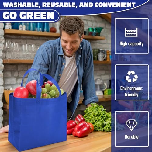 Windyun Reusable Grocery Bags Non Woven with Handles - color: Royal Blue