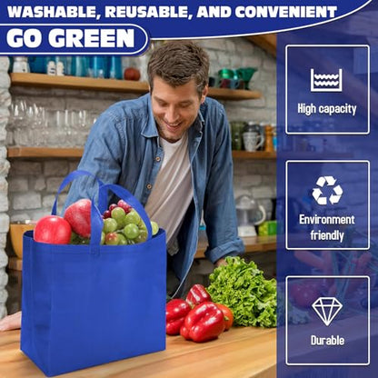 Windyun Reusable Grocery Bags Non Woven with Handles - color: Royal Blue