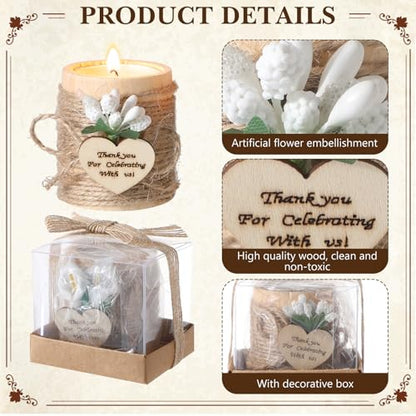 Mtlee 20 Sets Baptism Candle Favors for Guests, White, Thank You - color: White, style: Thank You
