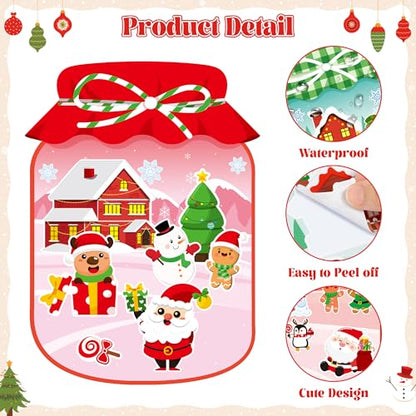 CY2SIDE Christmas Snowy Jar Scene Sticker - 12 Set Red and Green Winter Sticker Art Craft for Kids Holiday Project, Make a Snowy Jar Scene with Gingerbread House Snowman Stickers Games, Christmas Gift - style: Christmas jar