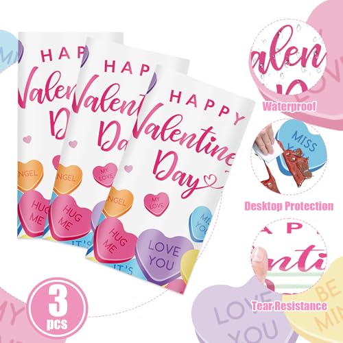 3 Pcs Valentines Day Tablecloth, Disposable Conversation Hearts Table Cover - color: Valentines(2)