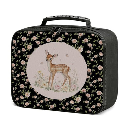 Pink Rose Floral Deer Insulated Lunchbox Bag - color: Deer