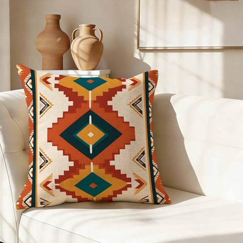 Retro Ethnic Throw Pillow Cover,Bohemian Abstract Geometric Pattern Decorative Pillow Case,Rustic Desert Color Cotton Linen Cushion Case for Home Decor 18 * 18 Inch - color: Settype17