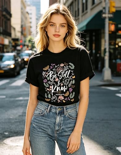 Christian Shirt Women Worship Anyway Be Still T Shirt Faith Religious Top - color: 1-be Still-black, size: Small