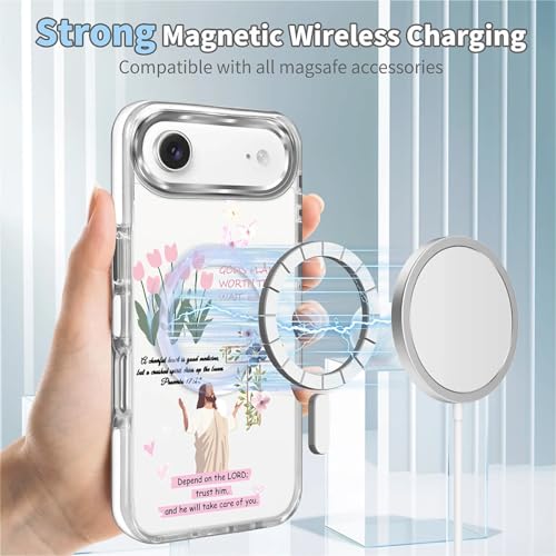for iPhone 17 Air Case [Compatible with Magsafe],Girls Women Clear Magnetic Case Silicone Shockproof Protective Cover with Pattern Bible Jesus Flowers - color: Bible Jesus Flowers, size: iPhone 17 Air
