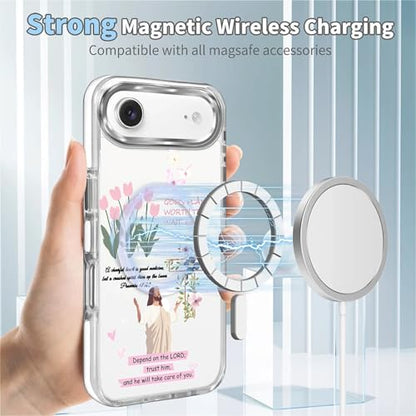 for iPhone 17 Air Case [Compatible with Magsafe],Girls Women Clear Magnetic Case Silicone Shockproof Protective Cover with Pattern Bible Jesus Flowers - color: Bible Jesus Flowers, size: iPhone 17 Air