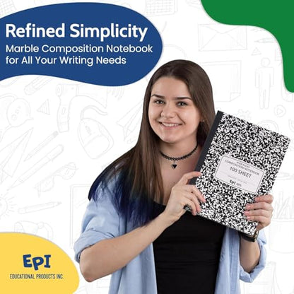 960 Pack (Pallet) EPI Wide Ruled Composition Notebook Bulk, 200 pages (100 Sheets), 9-3/4 x 7-1/2, Black Marble, Bulk School Supplies, Heavy Duty, Durable Office Notebooks, Sturdy Sewn Binding - size: Pack of 960, style: Wide Ruled