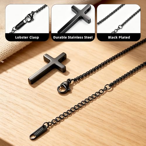 NZKNP Cross Necklace for Boy Teen Men, Birthday Gifts for Boys 8-14 - color: Balck, 10th