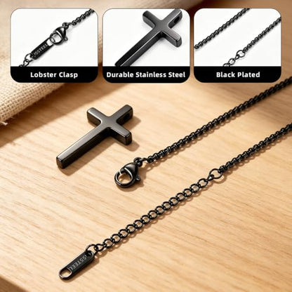 NZKNP Cross Necklace for Boy Teen Men, Birthday Gifts for Boys 8-14 - color: Balck, 13th