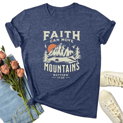 BLACKOO Women Graphic T-Shirts Cute Tees Summer Causal Tops - color: Heather Navy, size: Large