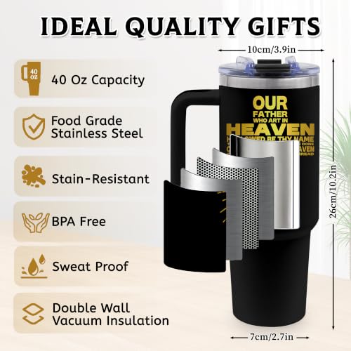 Christian Gifts for Men, Jesus 40 oz Tumbler with Handle & Straw - color: Black-Cross-NX
