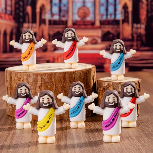 25 Pcs Little Jesus Figures, Mini Jesus Figurines in Bulk for Easter Egg Stuffers Tiny Jesus Figures to Hide and Seek Religious Gifts（5 Colors）