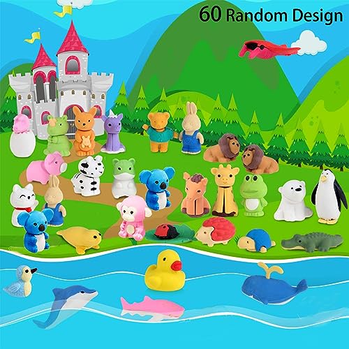 URSKYTOUS 60Pcs Animal Erasers Desk Pets for Kids,Classroom Prizes - style: 60Pcs