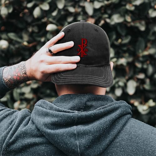 Custom Richardson Soft Mesh Cap Hat Embroidered Chi Rho with Alpha Omega Trucker Hats for Men & Women - color: Black Charcoal Design Only, size: One Size
