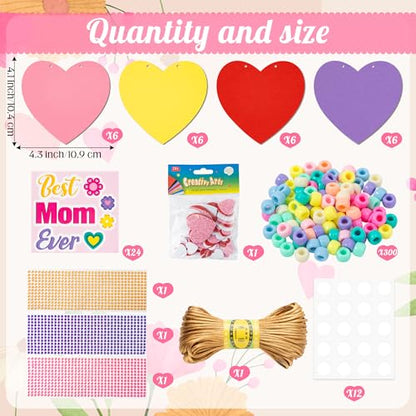 BeYumi Mom Necklace Craft Kit - 24Pcs Mother's Day DIY Foam Heart Best Mom Ever Necklace Making Kit With Gem Sticker DIY Thank You Craft for Kid Home School Classroom Family Party Favor Fun Activities - style: Best Mom Ever