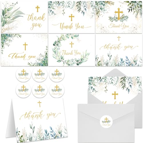 30 Pack Christian Thank You Cards with Envelopes & Stickers - 6x4 Inch Religious Christian Greeting Cards Bulk for Baptism, Wedding, Communion, Funeral, Baby Shower