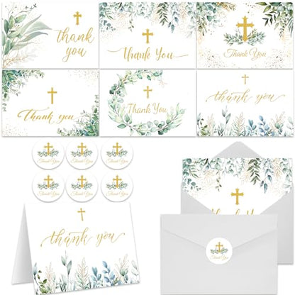 30 Pack Christian Thank You Cards with Envelopes & Stickers - 6x4 Inch Religious Christian Greeting Cards Bulk for Baptism, Wedding, Communion, Funeral, Baby Shower