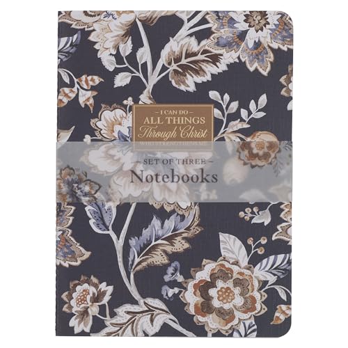 Christian Art Gifts Notebook Set: All Things - Phil 4:13, Set/3 Large, Christian Gifts for Women, Slim Notebooks, Cardstock, Bible Verses, Flexible Cover, Lined Paper, 64 Pages Each, Floral