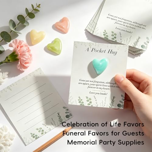 36pcs Funeral Favors Set, Pocket Hug Token Bulk With Mini Heart Worry Stones, Pocket Hug Card | Greeting Cards Relationship Encouragement Gifts for Friends, Colleagues, Family, Celebration of Life - color: Hearts