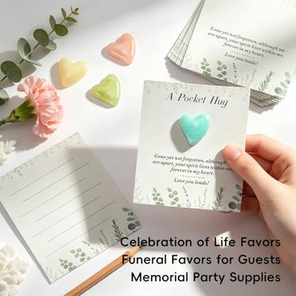 36pcs Funeral Favors Set, Pocket Hug Token Bulk With Mini Heart Worry Stones, Pocket Hug Card | Greeting Cards Relationship Encouragement Gifts for Friends, Colleagues, Family, Celebration of Life - color: Hearts
