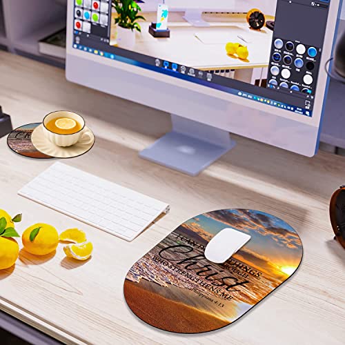 Beach Bible Verse Philippians 4-13 Mouse Pad and Coaster Combination, Washable Fabric Mouse Pad for Office Laptop, Non-Slip Rubber Base Mouse Pads for Wireless Mouse, Computer Mouse Pads for Desk - color: Beach Quoting Bible Verse Philippians 4-13