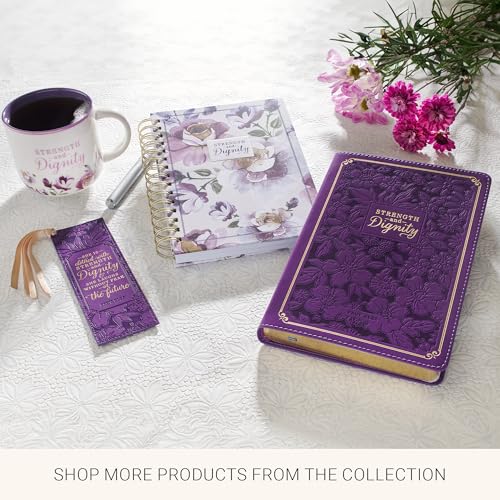 Christian Art Gifts Premium Faux Leather Bookmark: Strength & Dignity - color: Purple Floral/Strength & Dignity
