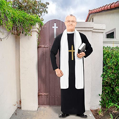 Jiuguva 5 Pcs Halloween Priest Costume for Men Adult Father Cross for Halloween Dress up Party - size: Medium, style: Classic