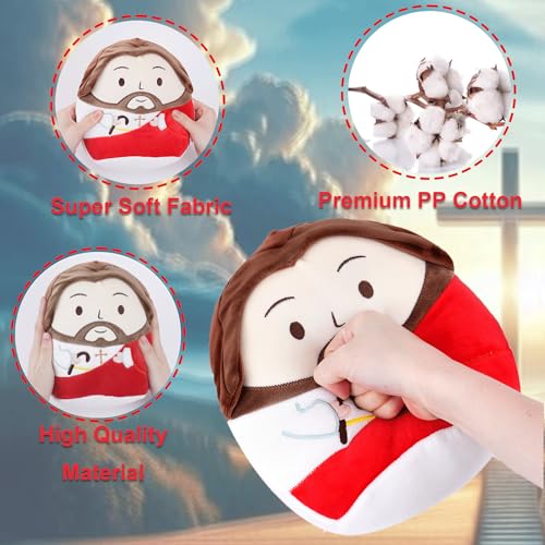 Jesus Plush Pillow Christian Gifts - Jesus Stuffed Animal Perfect Religious with Stunning Embroidery Cross Detail Red 10 Inch - style: Red Jesus Pillow