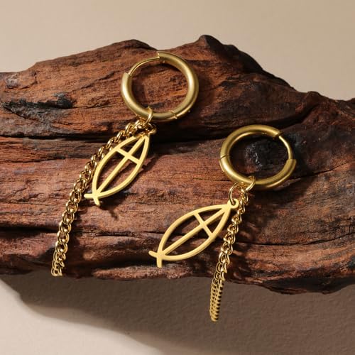 Ichthus Fish Dangle Earrings Ichthus Cross Earrings Christian Jesus Fish Earrings Religious Jewelry Christian Symbols Accessories Gift for Women - color: Ichthus Cross goid