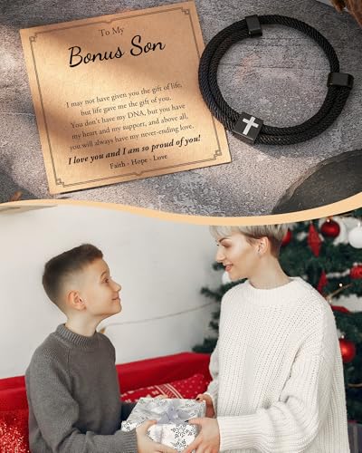Shonyin Religious Catholic Gifts for Teen Boy Men, Cross Bracelet with Card - style: Bonus Son