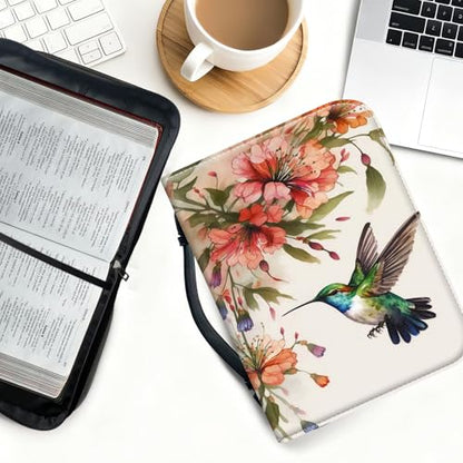 Bible Cover for Women Large PU Leather Zippered Bible Case with Handle and Flower Bird Design, Christian Bible Cover for Girls & Women, Cover Fits Standard 9.5"x7.5"x2.3" Bible - color: Flower Bird