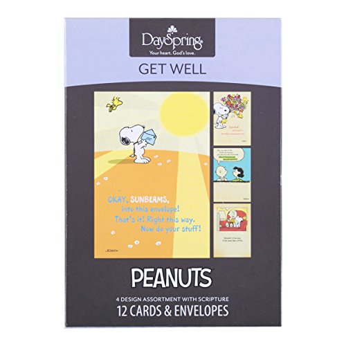 DaySpring - Peanuts - Get Well - 4 Design Assortment with Scripture - 12 Get Well Boxed Cards & Envelopes