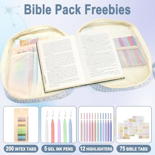 Zkptops Bible Cover Case for Women Large Bible Bag Cotton Quilted Bible Carrying Case with Zipper Pocket and Handle Carrying Book Cover for Christian Study Supplies Christian Gift(Blue Checkered) - color: Fr Blue Checkered