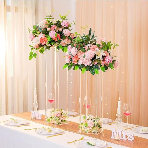 6 Pieces Tall Acrylic Vase Wedding Centerpieces Clear Flower Stand Column Geometric Floral Vase Elegant Display Holder for Birthday Party Wedding Table Decorations (6, 31.5 Inch) - size: 31.5 Inch