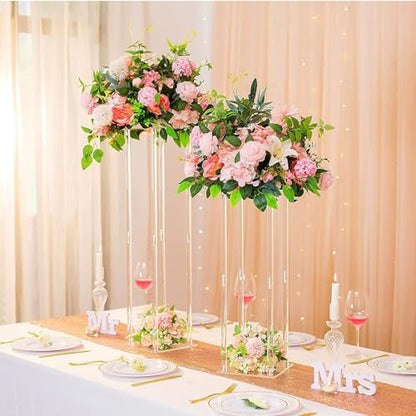 6 Pieces Tall Acrylic Vase Wedding Centerpieces Clear Flower Stand Column Geometric Floral Vase Elegant Display Holder for Birthday Party Wedding Table Decorations(6, 16 Inch) - size: 16 Inch
