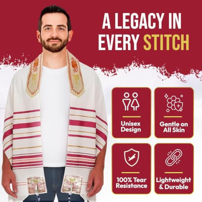 Holy Land Market Messianic Christian Shawl/Tallit - The Messiah Tallit (72 x 22 Inches) - color: Pink