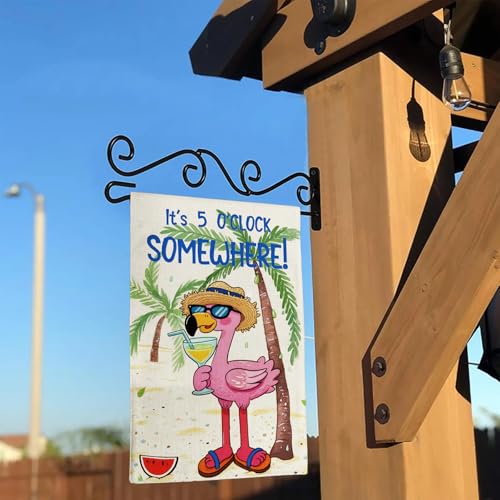 Hello Summer Garden Flag It's 5 O'Clock Somewhere Flamingo12x18in - color: Pink Summer