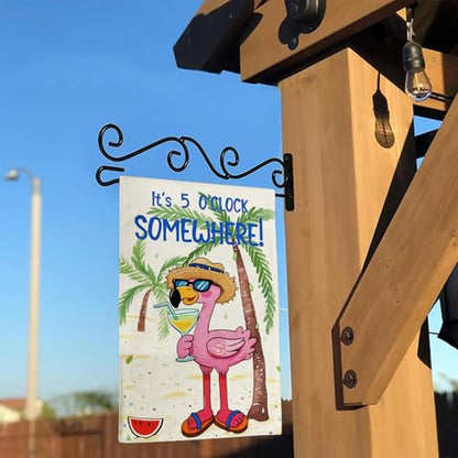 Hello Summer Garden Flag It's 5 O'Clock Somewhere Flamingo12x18in - color: Pink Summer