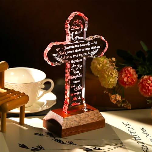 Ornalrist House Warming Gifts New Home for Women Men Glass Stand Cross - color: House Warming