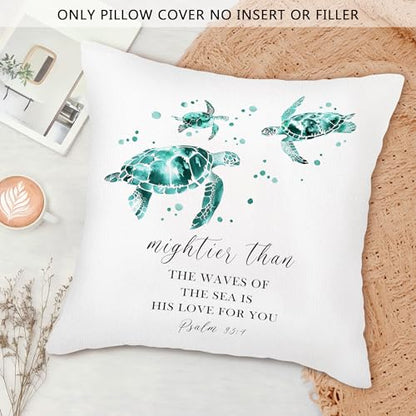 Coastal Christian Inspirational Sea Turtle Throw Pillow Covers 18x18, Bible Verse Decor Pillow Cover Cases, Religious Beach Sea Turtle Cushion Cover Pillowcases for Couch Bedroom Living Room