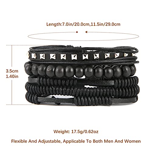 HZMAN Handmade Hemp Cords Wood Beads Leather Bracelets for Men Women - style: Wooden bead style 7