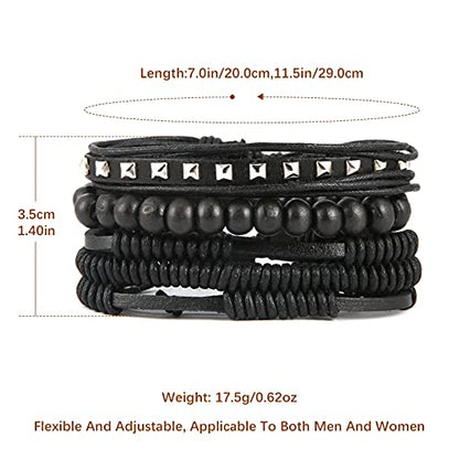 HZMAN Handmade Hemp Cords Wood Beads Leather Bracelets for Men Women - style: Wooden bead style 7