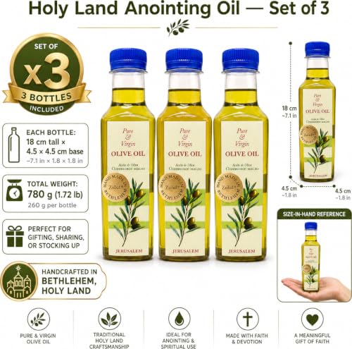 Zuluf Blessed Olive Oil Set of 3 Pure Anointing Oil from the Holy Land Jerusalem Bethlehem Christian Prayer for Baptism Christening Godparent Faith Gift Unscented 25.4 Fl Oz 3 Pack Bottles