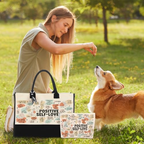jeilink Inspirational Religious Gifts Boss Mom Birthday Christmas Tote Bag Canvas Reusable Grocery Beach Tote Black Pink - color: Positive Self Love 1714
