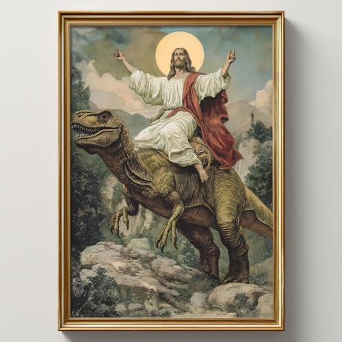 Oiyehokeul Jesus Canvas Wall Art Funny Dinosaur Pictures 16x24in No Frame - color: A1Unframed