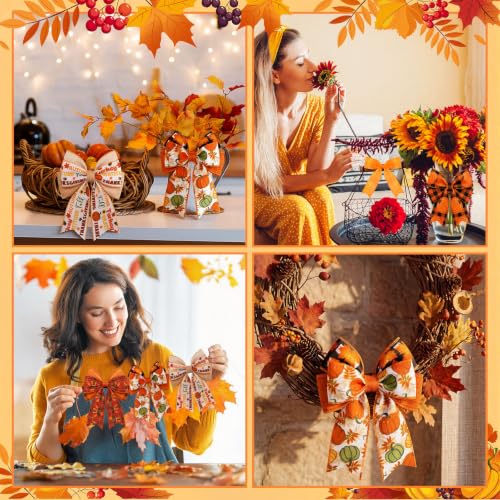 12 Rolls 60 Yards Fall Wired Ribbon for Wreaths Bows Crafts - style: Fall Pumpkin