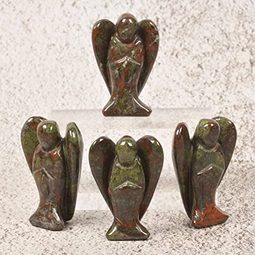Justinstones Carved Dragon Blood Jasper Gemstone Peace Angel Pocket Guardian AngelHealing Statue 2 inch - color: Dragon Blood Jasper