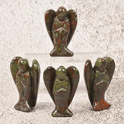 Justinstones Carved Dragon Blood Jasper Gemstone Peace Angel Pocket Guardian AngelHealing Statue 2 inch - color: Dragon Blood Jasper